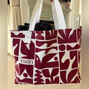 Vuori Maroon and White Graphic Tote